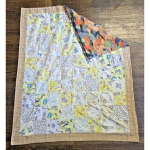 Vintage Hand Sewn Baby Quilt Patchwork with Camo Fleece Inside 46 x 38 "